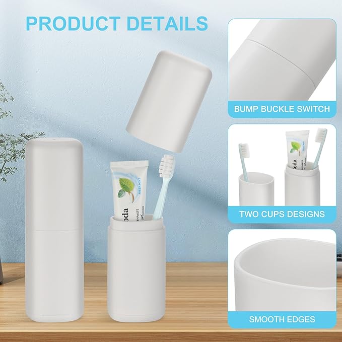 Travel Toothbrush and Toothpaste Case, 2 in 1 Gray Toothbrush Holder and Rinse Cup, Large Capacity Toothbrush Cup with Cover, Portable Toothbrush Holder for Traveling, Camping, Trip