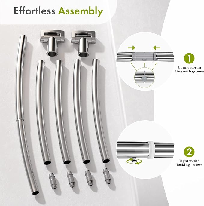 AmazerBath 20-84 Inches Arched Curved Shower Curtain Rod, Heavy Duty Shower Rod Rust Proof Bathroom Curtain Rod, Adjustable Telescoping Design Easy Segmented Installation, Need to Drill, Chrome