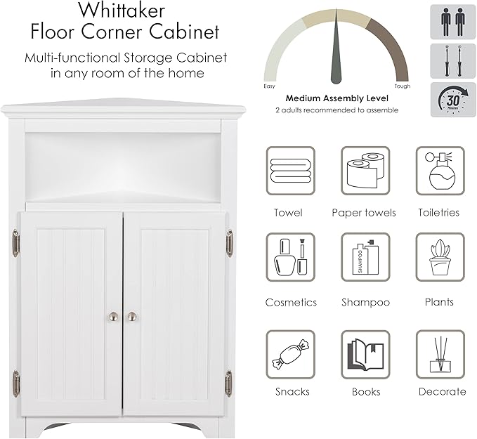 UTEX Bathroom Corner Storage Cabinet, Small Floor Corner Cabinet with Doors and Adjustable Shelves, Freestanding Narrow Storage Organizer for Bathroom, Kitchen, Living Room, White | Floor Corner Cabinet, Doors, Adjustable Shelves, Freestanding, Narrow ...