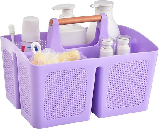 ALINK Portable Shower Caddy Basket with Compartments, Plastic Divided Cleaning Caddy Organizer Storage Tote with Handle for Bathroom, College, Dorm Room Essentials - Purple