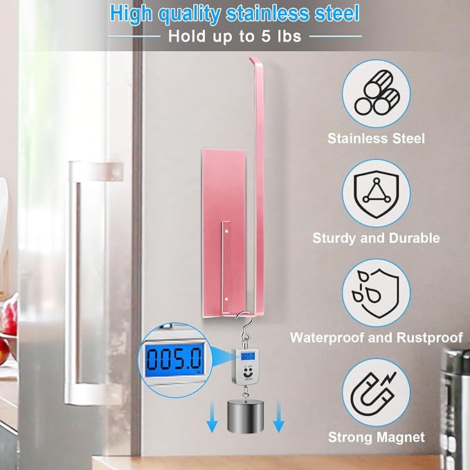 Paper Towel Holder, Toilet Paper Roll Holder Magnetic Towel Rack Wall Mount Fridge Organizer Shelf for Towels Rolls Bar Bathroom Toilet Pantry RV Essentials Kitchen Organizers and Storage Pink