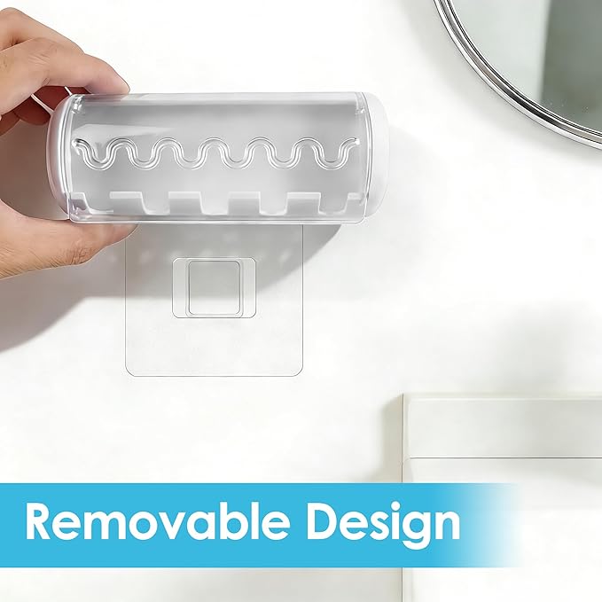2 PCS Self Adhesive Toothbrush Holder with Cover for Bathroom, 5-Slot Wall Mounted Toothbrush Organizer Rack for Shower, Dorm, Cabinet (White)