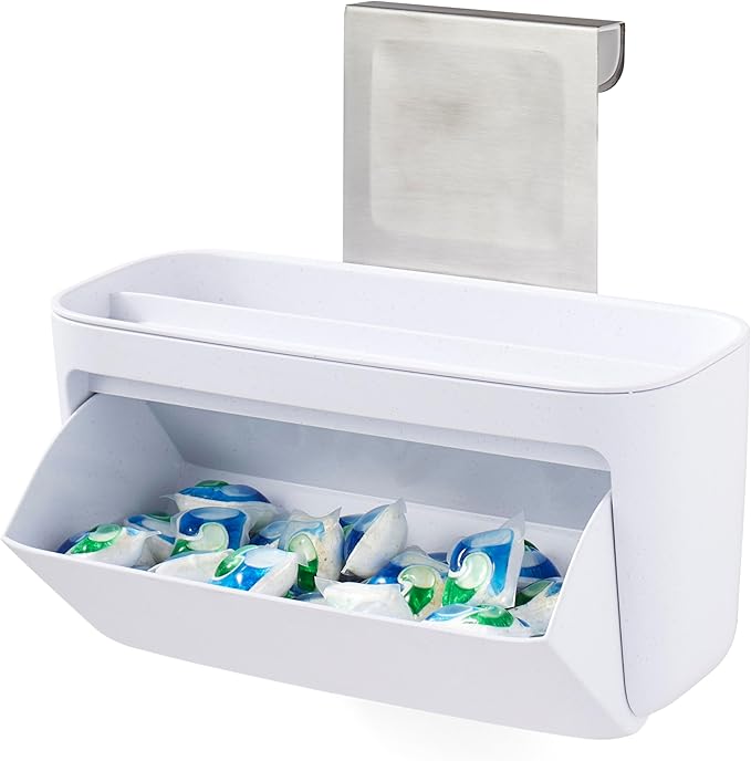 YouCopia DoorStash™ Dishwasher Pod Holder with Lid, Hanging Storage Container for Detergent, Speckled White