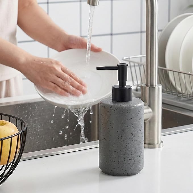 Bathroom Hand Soap Dispenser Set, 14oz Speckled Dish Soap Dispenser for Kitchen, Ceramic Liquid Soap Pump Bottle for Shampoo, Lotion, Conditioner, Modern Farmhouse Bathroom Decor