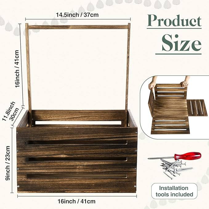 Suzile Wooden Baby Shower Crate Closet Wood Basket for Gifts with Handle Boy Girl Clothes Gender Reveal Storage Box for Newborn New Parent(Black Walnut Color)