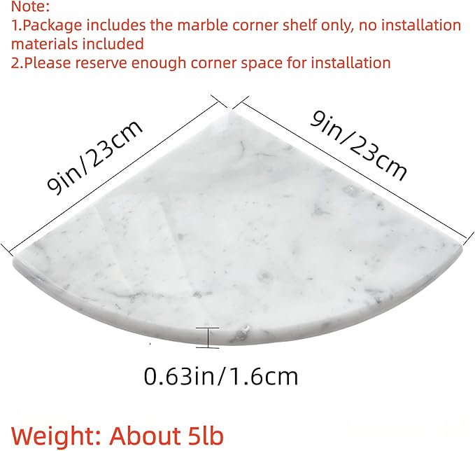2 pcs Marble Shower Corner Shelf for Bathroom, 9 Inch x 9Inch Gray Veins and Soft White Marble Corner Shelves for Bath Wall Mounted Both Side Polished