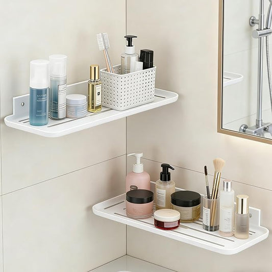 ACEXINYAN Wall Mounted Floating Shelf, Self Adhesive Shelf, No Drill Adhesive Wall Shelf, Floating Shelves Damage-Free Expand Walls Space for Living Room Kitchen Bathroom (2, White)