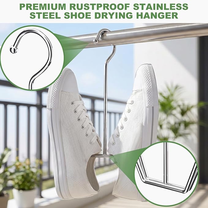 Shoe Drying Hanger 10 Pack, Stainless Steel Dryer Shoe Rack, Hanging Shoe Organizer for Slippers, Sneakers, Boots, Towels, Hat, Space Saving Shoe Rack for Bathroom, Balcony