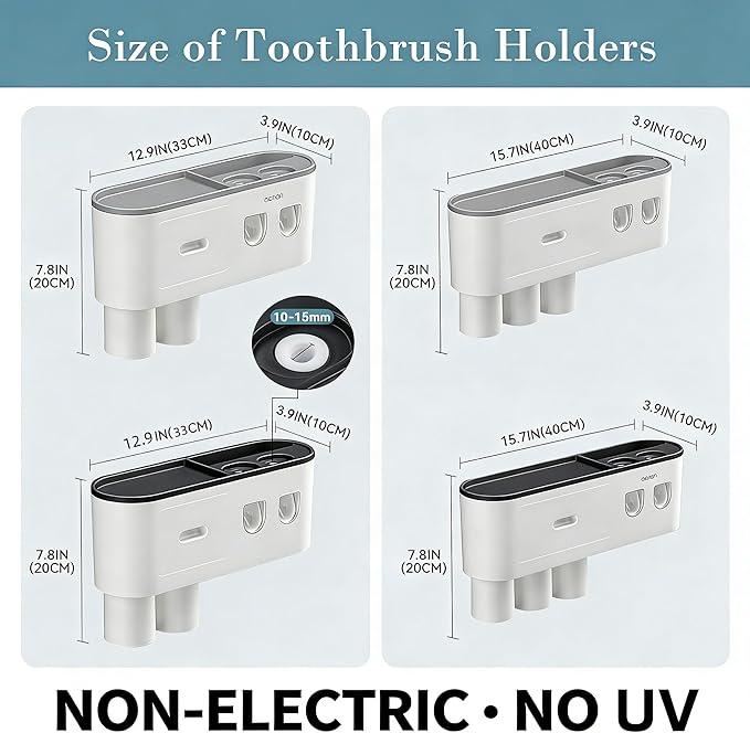 Toothbrush Holders for Bathrooms Wall Mounted, 6 Slot Toothbrush Holder with 2 Automatic Toothpaste Dispensers, 2 Magnetic Cups, Large Capacity Bathroom Organizer, Wall Storage with Drawer