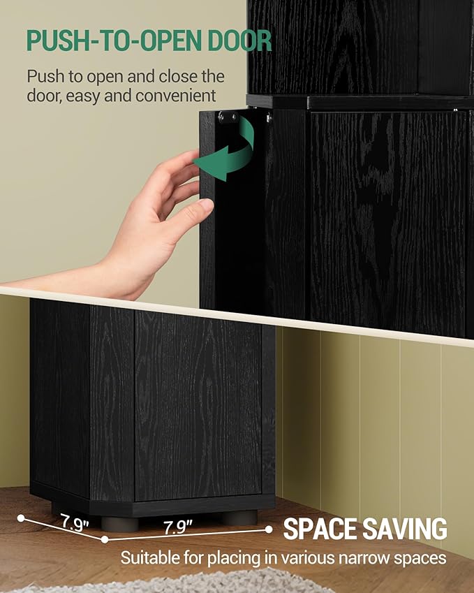 Hzuaneri Corner Cabinet, Small Bathroom Corner Cabinet with Doors, Narrow Storage Cabinets with Adjustable Shelves, Bathroom Organizers and Storage for Small Space, Black BC20004X