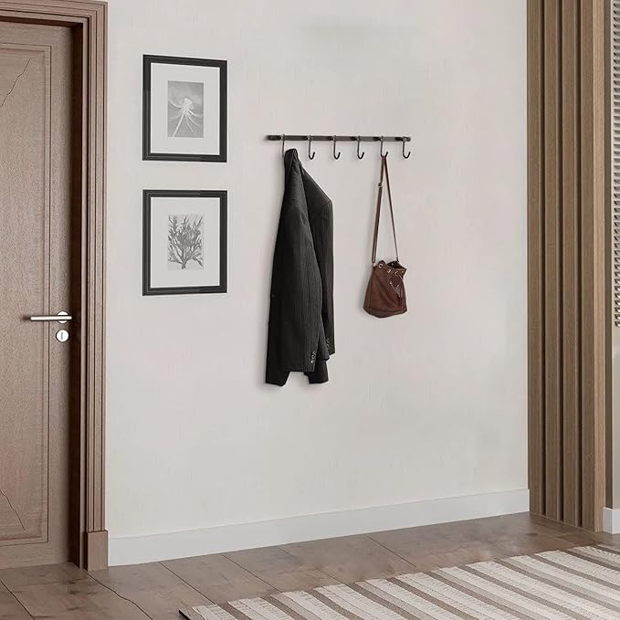 WINCASE Bronze Towel Hooks, Bathroom Rail Hook Rack Wall Mounted, Antique Oil Rubbed Brass Cloth Coat Rack with 6 Hooks Farmhouse