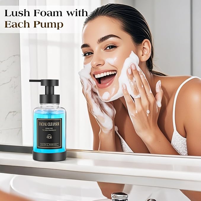 Luxspire Foaming Soap Dispenser, Glass Foam Pump Soap Dispenser, Non-Slip Hand Soap Bottle with 5 Waterproof Labels, 15 Oz Refillable Liquid Soap Bottle for Bathroom & Kitchen, Clear, 2 Pack