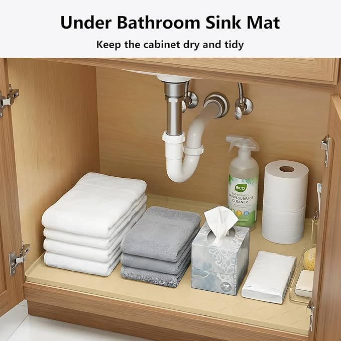 Mateeylife Under Sink Mats for Kitchen Waterproof 28"X19", Undersink Protectors，Silicone Mat Cabinet Liner, Under Sink Organizer for Bathroom and Kitchen，Boot Tray Pet Food Mat, Khaki