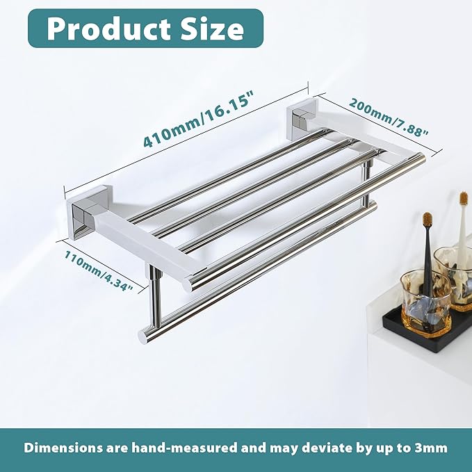 Alise 16 Inch Towel Racks for Bathroom Wall Mounted,Bathroom Towel Rack with Tower Bar,Double Towel Racks for Bathroom,SUS304 Stainless Steel Bathroom Towel Holder Polished Chrome