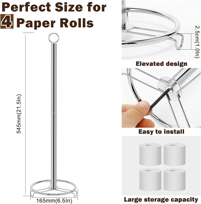 Bath Toilet Paper Holder, Metal Toilet Tissue Roll Organizer Storage, Tissue Paper Holder Stand for Bathroom/Kitchen Countertop, 21" H (Chrome)