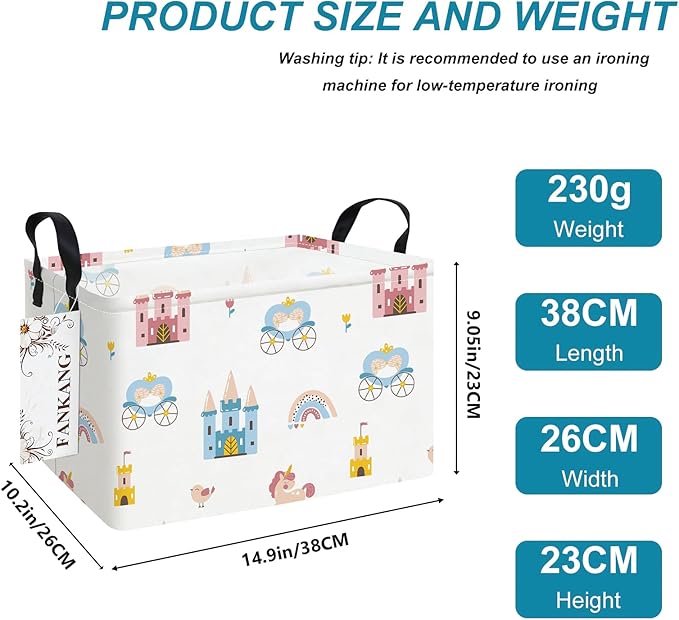 Storage Bins, Nursery Hamper Canvas Laundry Basket Foldable with Waterproof PE Coating Large Storage Baskets for Kids Boys and Girls, Office, Bedroom, Clothes,Toys(Rec-castle carriage ）