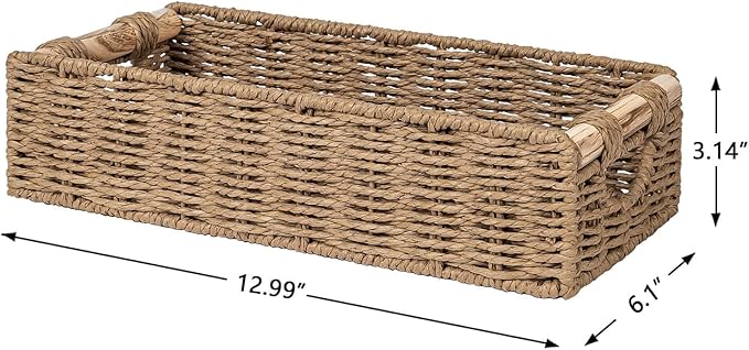 CubesLand Back of Toilet Storage Basket for Organizing w/Cut Out Handle, Handwoven Toilet Tank Top Paper Baskets, Small Wicker Decorative Basket for Countertop, Home, Living Room, Nursery, Neutral