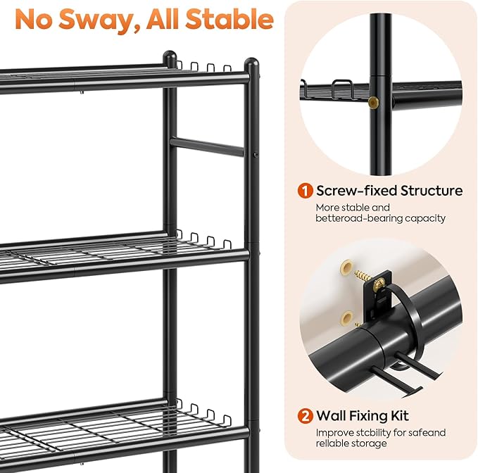 APEXCHASER Metal Shelving, 4-Tier Storage Shelves Large Capacity Steel Wire with Hooks, Adjustable Leveling Feet, Space-Saving Shelf Organizer for Pantry, Laundry, Kitchen (33''Lx12.6''Wx57''H)