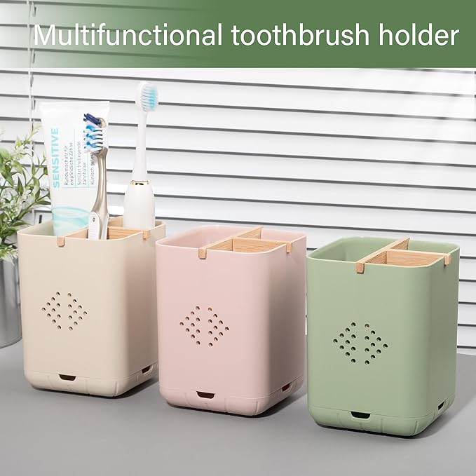 Toothbrush Holders for Bathrooms, Electric Toothbrush Holder Kids Toothbrush and Toothpaste Organizer for Countertop Vanity Accessories Storage (3 Slots Cream)