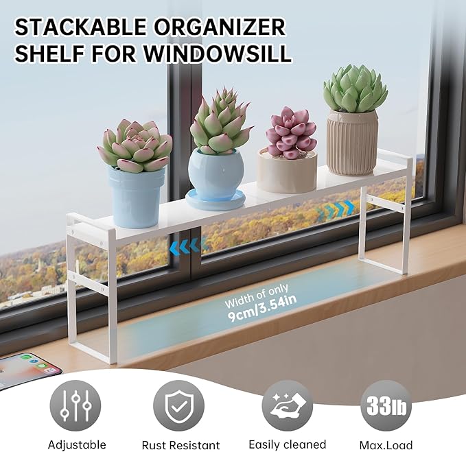 1pcs Small Narrow Tall Shelf for Windowsill Kitchen Organizer Window Sill Plant Shelf Stackable Shelves Bathroom Sill Thin Shelves for Narrow Spaces Counter Top Racks