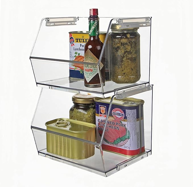 Azar Displays 556710-4PK Small Clear Stackable Bin Compact Transparent Organizer for Pantry Drawer Bathroom and Desk BPA-Free Plastic (Pack of 4)