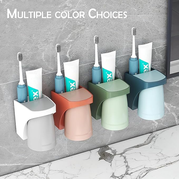 Magnetic Cup 2 in 1 Toothbrush Holder for Bathroom,Wall Mounted Drill-Free Electric Toothbrushes Storage Organizer Space Saving, for Waterpik Oral-B, Family Father Mother and Son/Daughter (Rosepink)