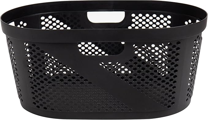 Mind Reader 40L Ventilated Laundry Baskets, Lightweight Clothes Hamper with Cutout Handles for Bathrooms and Closets, Plastic, Set of 2, Black