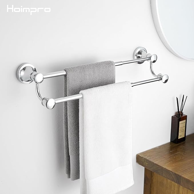 Hoimpro Adjustable Retractable 12-25 Inches Stainless Steel Bathroom Towel Bar, Bathroom Accessories Bath Hotel Double Towel Bar Rod Hanger Wall Mounted Towel Holder Towel Rack, Polished Chrome