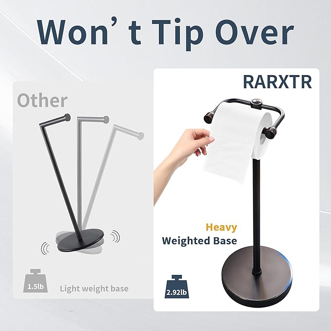 RARXTR Toilet Paper Holder Stand, Post Pivoting Design Free Standing Toilet Paper Holder, SUS304 Stainless Steel Toilet Paper Roll Holder, Heavy Stable Base (Oil Rubbed Bronze)