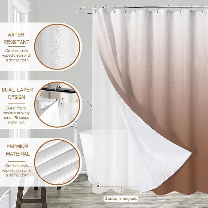 Brown Glass Bathroom Accessories Set with Shower Curtain and Liner, 7-Piece Bathroom Decor Set, Soap Dispenser, Toothbrush Holder, Soap Dish, Vanity Tray, Complete Bathroom Makeover Set