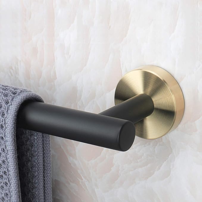 NearMoon Bath Towel Bar, Thicken Stainless Steel Shower Towel Rack Holder Wall Mounted for Bathroom,12-lnch Overall Length-10-lnch Usable Hanging Space (1 Pack, Matte Black & Gold)