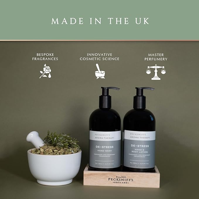Pecksniffs Moisturizing Hand Wash and Hand & Body Caddy Lotion Set - Aroma:Therapy De-Stress, 500 ml/16.9 fl oz