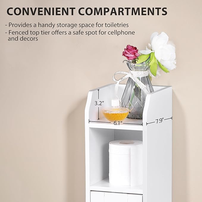 SUPER DEAL Small Bathroom Storage Corner Cabinet Set of 2, Narrow Floor Bathroom Toilet Paper Storage Organizer with Adjustable Shelves for Small Space, White
