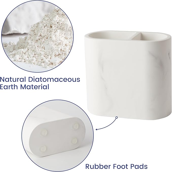Diatomite Toothbrush Holders for Bathrooms, Electric Tooth Brush and Toothpaste Holder for Bathroom Countertop, Marble White Bathroom Accessories, 2 Slots Toothbrush Organizer