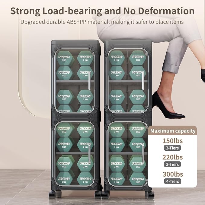 3-Tiers Slim Bathroom Storage Cabinet, Foldable Storage Cabinets,Narrow Bathroom Storage,Movable Bathroom Storage Organizer for Small Spaces,Bathroom,Kitchen,Laundry, Black
