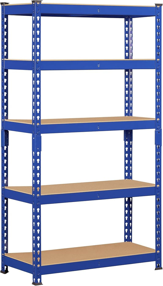 Topeakmart 5-Tier Utility Shelves, Metal Storage Shelves, Adjustable Shelving Units, Boltless Assembly, Garage Shelves Shed Shelving for Warehouse Garage Shed Basement- Blue, 27.5 x 12x 60 Inch