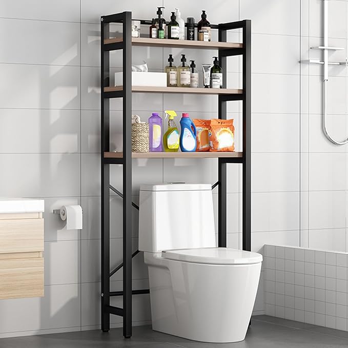 1 Set Over The Toilet Storage, 3-Tier Bathroom Laundry Storage Rack Space-Saving Organizer Household Supplies (Black)
