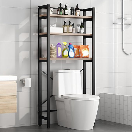1 Set Over The Toilet Storage, 3-Tier Bathroom Laundry Storage Rack Space-Saving Organizer Household Supplies (Black)