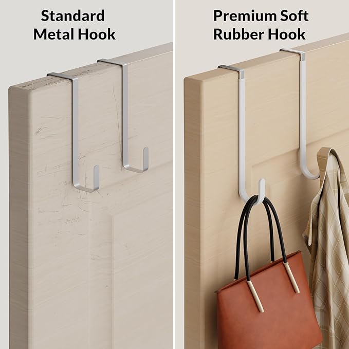 Over The Door Hooks 4 Pack, Heavy Duty Door Hanger Hooks with Non-Slip Pads, Stainless Steel Over Door Hook Organizer Holds up to 30LB Each for Towels, Coats, Bags & Hats