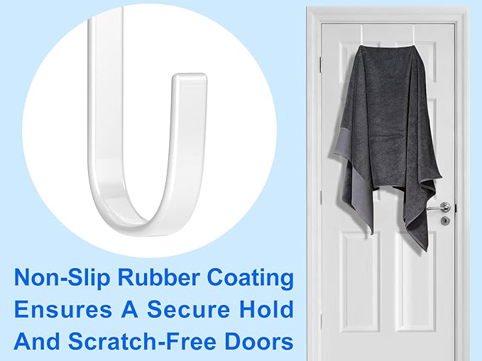 Mars-Rock Over The Door Metal Hooks with Plastic Coating 5.5" Fit 0.5" to 2" Wide Door 4 Pcs Heavy Duty Single Towel Robe Rack Wreath Bathroom Shower Hanger Shoe Organizer Ironing Board Short White