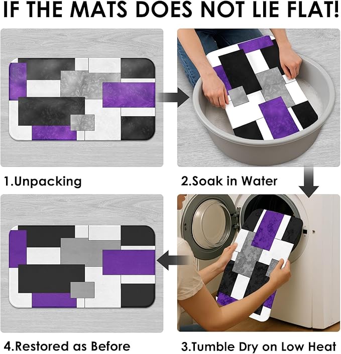 Purple Geometric Shower Curtain Set with Toilet Lid Cover and Non-Slip Rugs for Bathroom, Grey Black White Checkered 4 Pcs Shower Curtain, Abstract Modern Bathroom Set with 12 Hooks