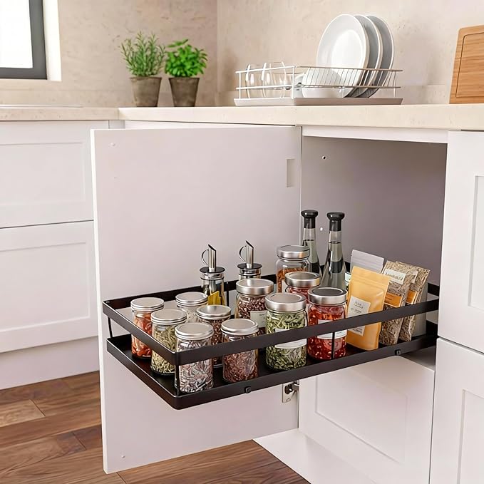 Under Sink Organizer, Dual-Rail Ball-Bearing, Under Kitchen Sink Organizer, 6-Level Adjustable, Under Cabinet Organizer, No-Drill Adhesive/Suction, Under Sink Storage