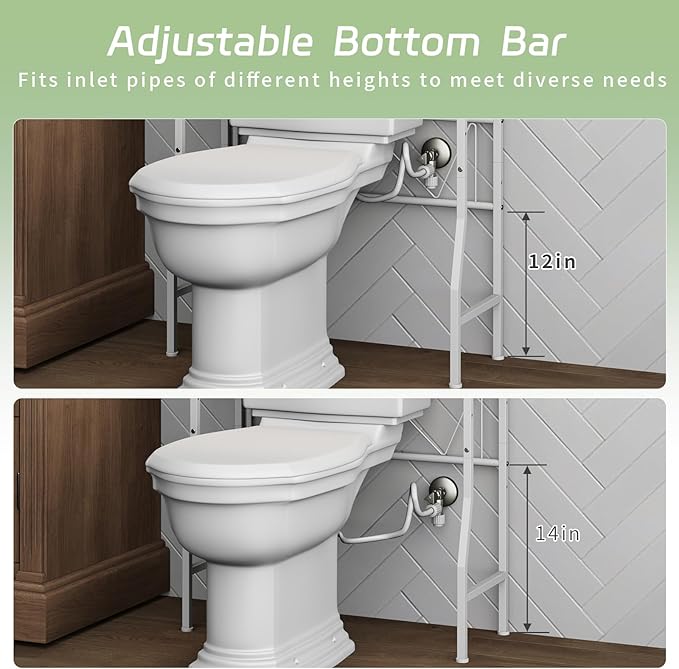 Over the Toilet Storage Shelf 3-Tier Adjustable Bathroom Organizers and Storage Shelves Bathroom Rack Above Toilet Storage with Paper Holder and 4 Hooks Space Saver Storage for Laundry