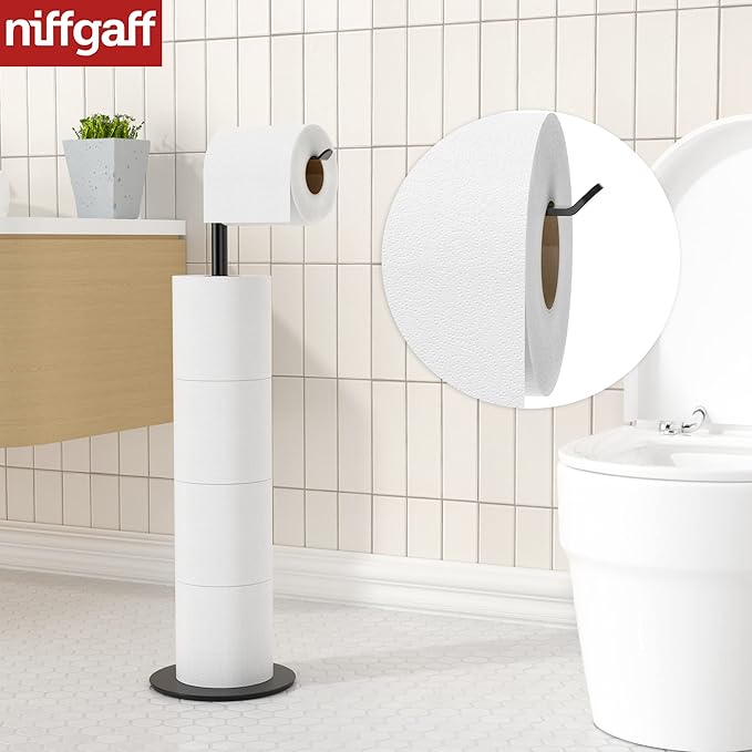Black Toilet Paper Holder Stand and Dispenser for 4 Spare Rolls,Stainless Steel Free-Standing Toilet Tissue Paper Roll Storage Shelf, Bathroom Accessories