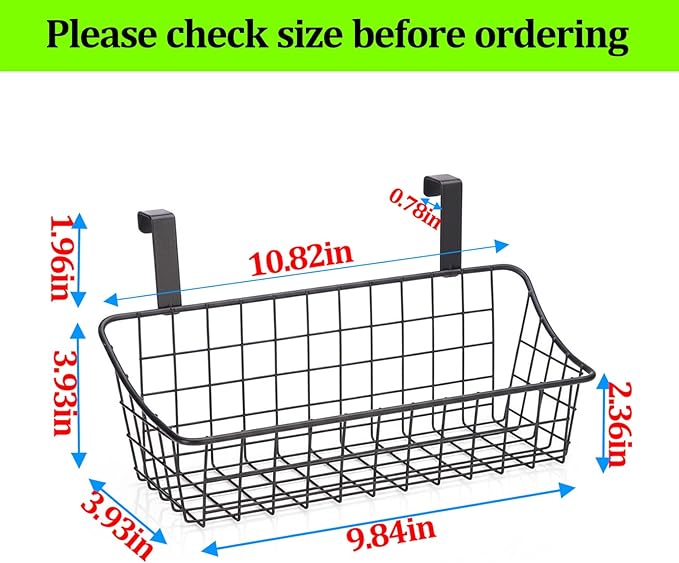 Basket with hook Grid Storage Basket, Hang it behind a door or on a railing, Over the Cabinet Door, Small, BLack,2 Pack