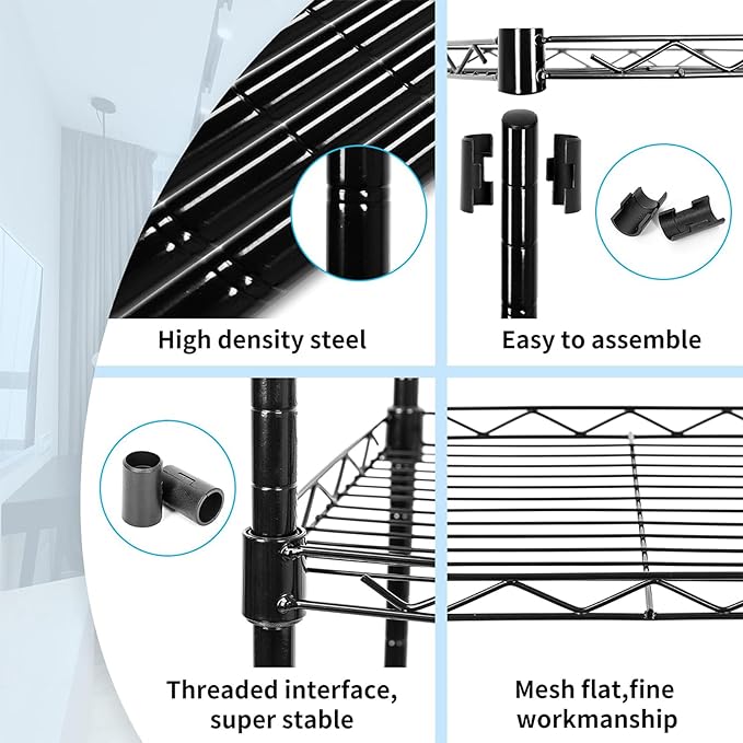 SUNLPH 6-Tier Wire Shelving Adjustable Shelves Unit Metal Storage Rack for Laundry Bathroom Kitchen Pantry Closet Organization (Black, 16.6" L x 11.4" W x 64.6" H)