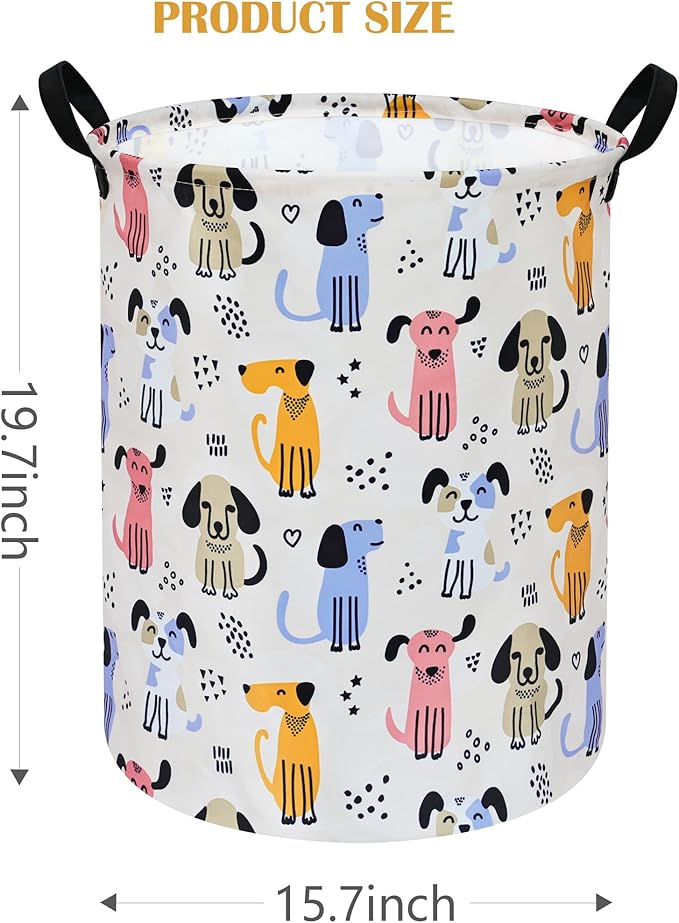 Kids Laundry Hamper Storage Basket Laundry Organizer Hamper Storage Bins Clothes Box Nursery Hamper Gift Basket with Handles (Dog)