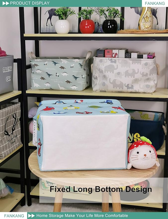 Storage Basket,Nursery Hamper Canvas Laundry Basket Foldable with Waterproof PE Coating Storage, Office, Bedroom, Clothes,Toys (Rec-Car)