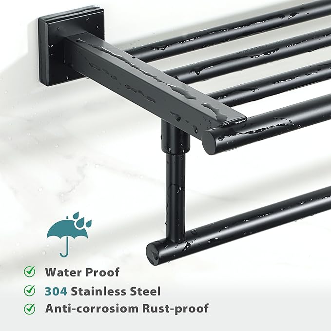 Alise 28 Inch Towel Racks for Bathroom Wall Mounted,Bathroom Towel Rack with Tower Bar,Double Towel Racks for Bathroom,SUS304 Stainless Steel Bathroom Towel Holder Matte Black