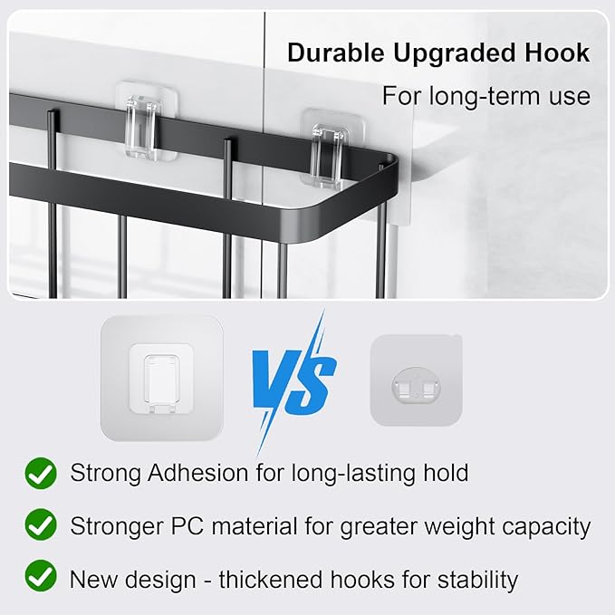 10 Pack Shower Caddy Adhesive Replacement, Waterproof Shower Shelf Adhesive Strips, Strong Adhesive Flat Hooks for Bathroom Storage Shelves and Kitchen Racks No Drilling, Clear